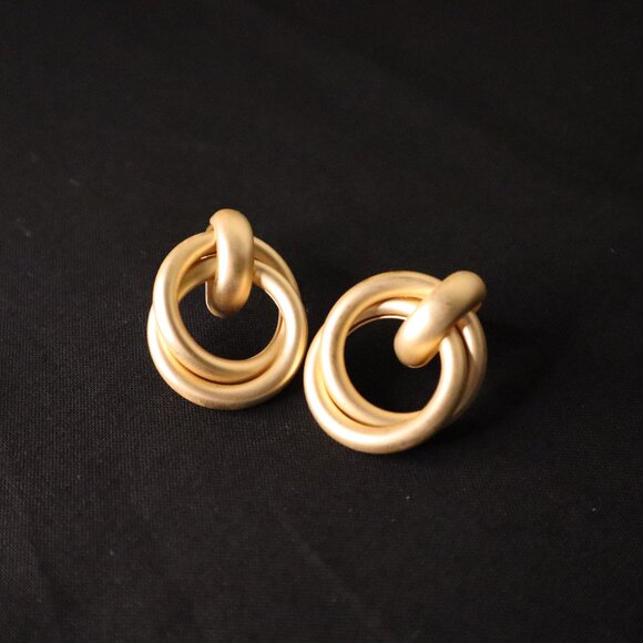 Jewelry - Minimalist Gold-Tone Double Hoop Knot Earrings